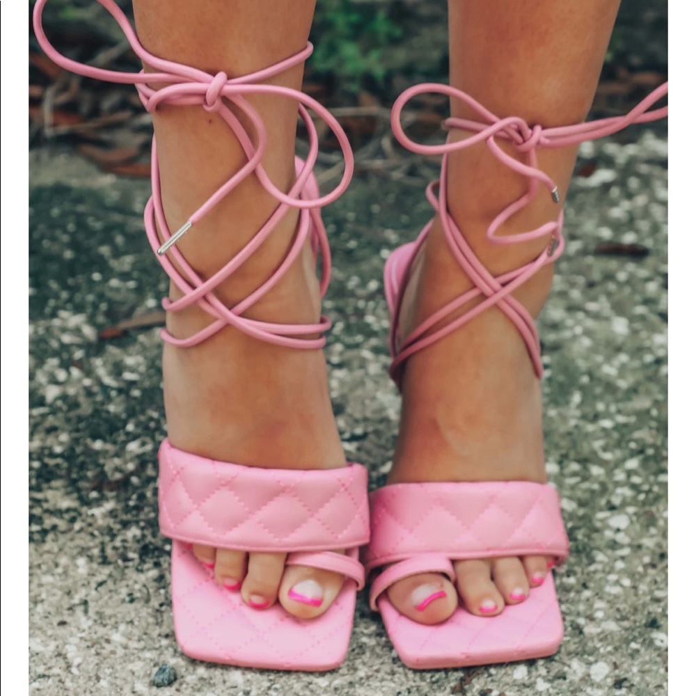 Pink Quilted Lace Up Heels
